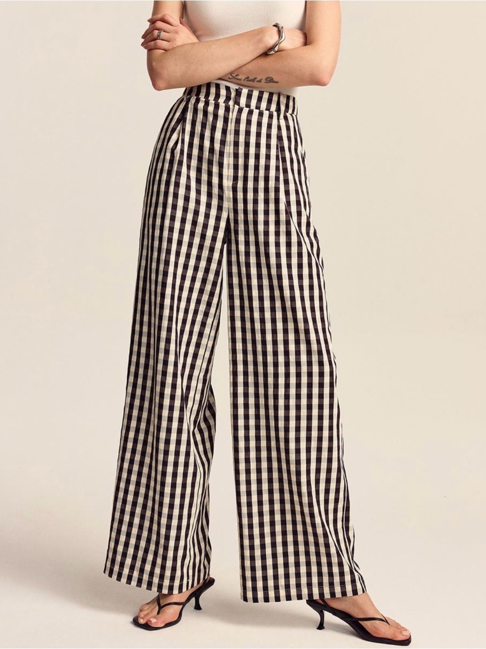 Commense High-Waist Black & White Gingham Wide-Leg Pants Size Small